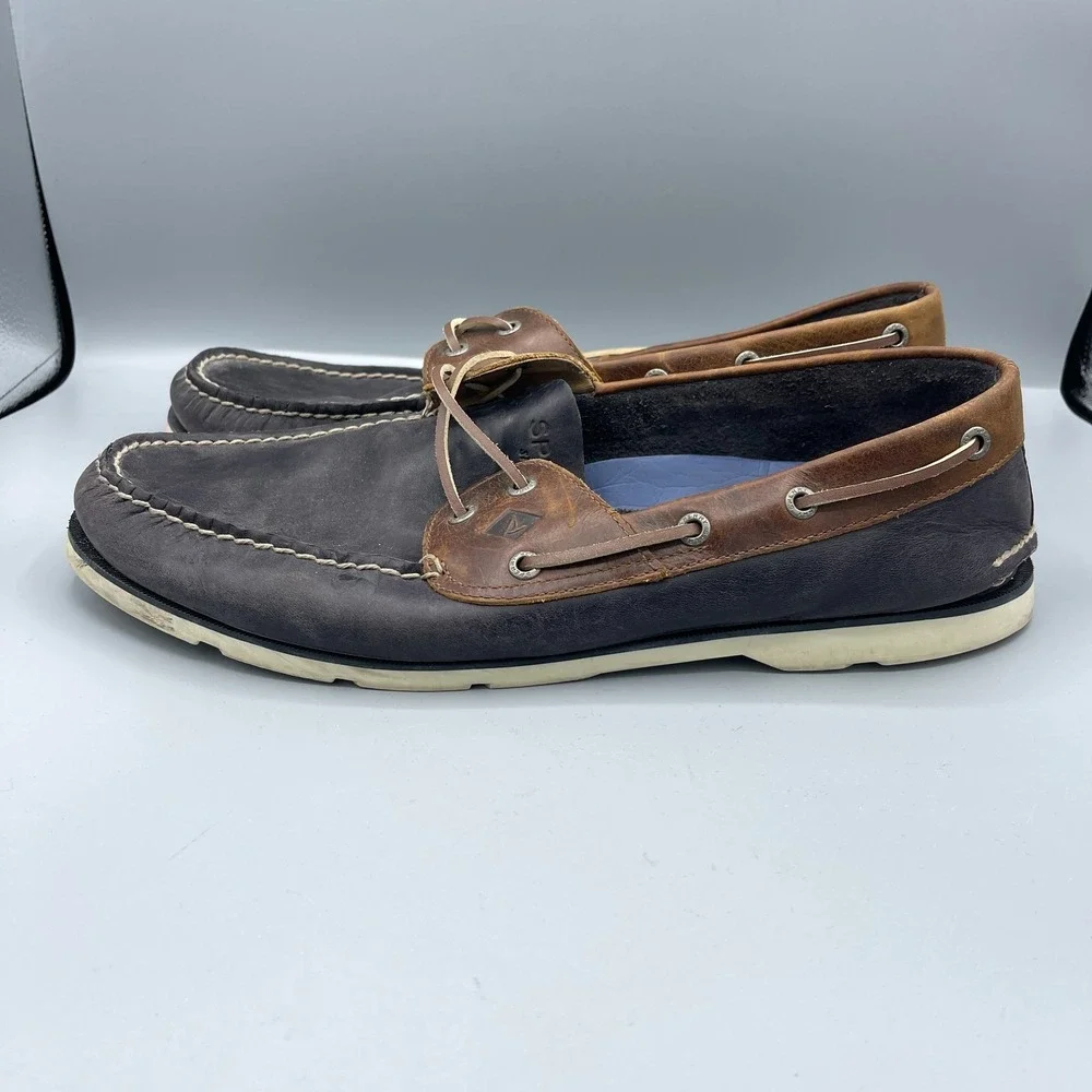 Sperry Top-Sider Leeward Boat Shoes Mens US 13M Navy Brown Upper Leather Preppy